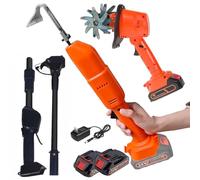 Rotavator électrique sans fil avec mini houe et manche télescopique, largeur de labour de 10 cm, profondeur de travail de 10 cm pour la préparation du sol et le désherbage
