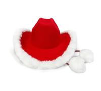 Rote Cowboy Hüte - 13 cm Kopfbedeckung mit Weihnachtsmann Design | Roter Cowboy Hut mit weißem Plüschbesatz - für Kinder und Erwachsene Western Party Urlaubs Photos Requisiten Halloween Disco Familie