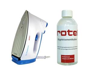 Rotel Professional Fer à repasser à vapeur extra original bleu avec semelle en céramique / 800 W / réservoir isolé 300 ml avec détartrant rotel 500 ml