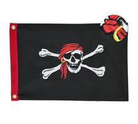 ROTERDON Drapeau Jolly Roger avec bandana rouge - 40,6 x 61 cm - Drapeau de bateau Jolly Roger brodé en polyester avec 2 œillets en laiton - Résistant à la décoloration