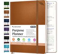 Roterunner Carnet de notes A5 14,7 x 21,1 cm non daté 2025 - Outil de fixation d'objectifs de productivité quotidien, hebdomadaire et mensuel pour adultes - Couverture rigide (brun clair)