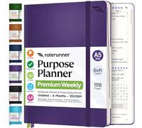 Roterunner Carnet de notes A5 14,7 x 21,1 cm non daté 2025 - Outil de fixation d'objectifs de productivité quotidien, hebdomadaire et mensuel pour adultes - Couverture souple - Violet