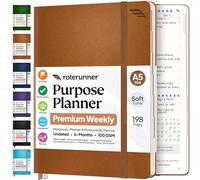 Roterunner Carnet de notes A5 14,7 x 21,1 cm non daté 2026 - Outil de fixation d'objectifs de productivité quotidien, hebdomadaire et mensuel pour adultes - Couverture souple (marron clair)