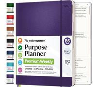 Roterunner Carnet de notes B5 19,1 x 24,9 cm non daté 2026 - Outil de fixation d'objectifs de productivité quotidien, hebdomadaire et mensuel pour adultes - Couverture rigide violette