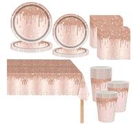 Rotgold Vaisselle de fete 81 Pièces Rotgold Jetables Anniversaire Vaisselle Papier Assiettes Papier Tasses Serviettesr Nappe,pour Anniversaire Fête Mariages Fête de Baby Shower Pique-niques-20 Invités
