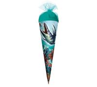 ROTH Cornet surprise - Petit dinosaure Mosasaurus - 35 cm - Rond - Fermeture en tulle - Sac à sucre - Pour la rentrée scolaire