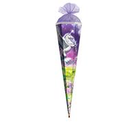 ROTH Grand cornet d'école Magic Pegasus 85 cm - Pointe hexagonale Rouge (h) Fermeture en tulle - Cornet de sucre rentrée scolaire