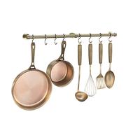 ROTHLEY Support suspendu en acier inoxydable : Suspension murale pour casseroles et poêles de 60 cm - Robuste - Avec 8 crochets en S (laiton antique).