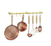 ROTHLEY Support suspendu en acier inoxydable : Suspension murale robuste de 60 cm en laiton pour casseroles et poêles avec 8 crochets en S.