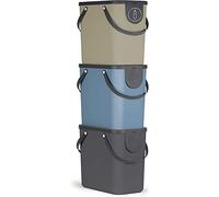 Rotho Albula Ensemble de 3 systèmes de tri des déchets 25l pour la cuisine, Plastique (PP) sans BPA, anthracite/bleu/cappuccino, 3 x 25l (40.0 x 23.5 x 34.0 cm)