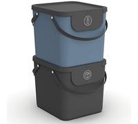 Rotho Albula Jeu de 2 systèmes de tri des déchets 40l pour la cuisine, Plastique (PP) sans BPA, anthracite/bleu, 2 x 40l (40.0 x 35.8 x 34.0 cm)