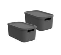 Rotho Albula light - Lot de 2 boîtes de rangement avec couvercle - 12 l - Boîtes de rangement empilables en plastique recyclé - Peu encombrantes et empilables - Anthracite