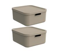Rotho Albula light Lot de 2 Boîtes de Rangement Plastique avec Couvercle 20 l Beige, Caisse Rangement
