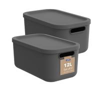 Rotho Albula Lot de 2 boîtes de rangement empilables avec couvercle Anthracite 12 l