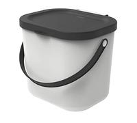 Rotho Albula Poubelle bio 6l avec couvercle et poignée pour la cuisine, Plastique (PP) sans BPA, blanc/anthracite, 6l (23.5 x 20.0 x 20.8 cm)