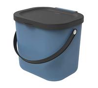 Rotho Albula Poubelle bio 6l avec couvercle et poignée pour la cuisine, Plastique (PP) sans BPA, bleu/anthracite, 6l (23.5 x 20.0 x 20.8 cm)