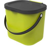 Rotho Albula Poubelle bio 6l avec couvercle et poignée pour la cuisine, Plastique (PP) sans BPA, vertclair/anthracite, 6l (23.5 x 20.0 x 20.8 cm)