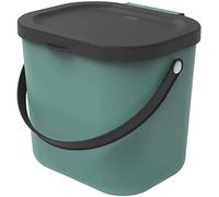 Rotho Albula Poubelle bio 6l avec couvercle et poignée pour la cuisine, Plastique (PP) sans BPA, vertfoncé/anthracite, 6l (23.5 x 20.0 x 20.8 cm)