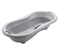 Rotho Babydesign TOP Xtra Baignoire Grand Format, Avec 2 tapis antidérapants et un bouchon, Parfait pour 2 Enfants, 0-36 mois, Stone Grey (Gris), 20500 0286