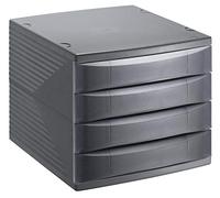 Rotho Boîte à tiroirs/bureau Quadra à 4 tiroirs, plastique (PS), sans BPA, noire, (36,5 x 28,0 x 25,0 cm), Noir