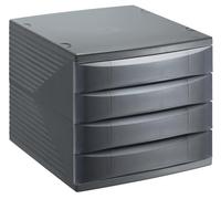 Rotho Boîte à tiroirs/bureau Quadra à 4 tiroirs, plastique (PS), sans BPA, noire, (36,5 x 28,0 x 25,0 cm)
