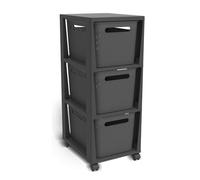 Rotho Récipient en rouleau Brisen, 3 tiroirs, PP recyclé, anthracite, 3×16 l