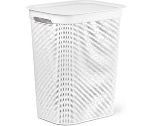 Rotho Brisen Panier à Linge Sale 50 L avec Couvercle et Poignées Blanc | Panier de Rangement pour Vêtements, Forme Étroite, Trous d’Aération, Plastique PP Robuste et Durable, Facile à Nettoyer