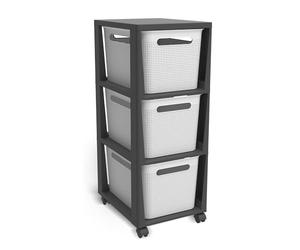 Rotho Brisen petit meuble de rangement 3 tiroirs 3 x 16 L blanc/anthracite | Colonne de rangement en plastique, 3 tiroirs amovibles de 16 L, 4 roulettes, polypropylène recy uisine et salle de bains