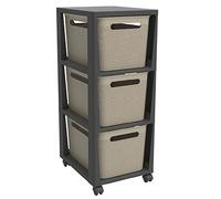Rotho Brisen Récipient en rouleau avec 3 tiroirs, plastique (polypropylène recyclé), cappuccino, 3 x 16 l (36,6 x 30,0 x 77,0 cm)
