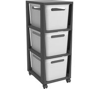 Rotho Brisen Récipient en rouleau avec 3 tiroirs, plastique (polypropylène recyclé), blanc/anthracite, 3 x 16 l (36,6 x 30,0 x 77,0 cm)