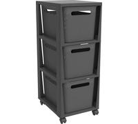 Rotho Récipient en rouleau Brisen, 3 tiroirs, PP recyclé, anthracite, 3×16 l