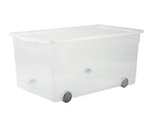 Rotho Clear Boîte de rangement 63l avec couvercle et roulettes, Plastique (PP) sans BPA, transparent, 63l (71.5 x 40.0 x 33.5 cm)