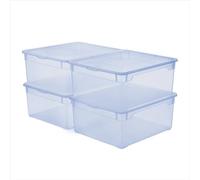 Rotho CLEAR Box Lot de 4 boîtes de rangement 18 l avec couvercle, empilables, peu encombrantes, 40 x 33,5 x 17 cm, bleu transparent