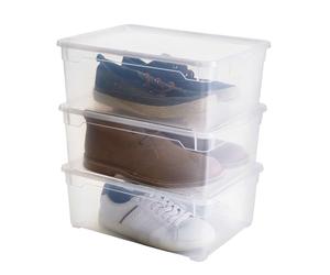 Rotho Clear Ensemble de 3 boîtes de rangement 10l avec couvercle, Plastique (PP) sans BPA, Transparent, 3 x 10 l (36.0 x 26.0 x 14.0 cm)