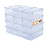 Rotho CLEAR Box Set de 12 boîtes de rangement 5 l avec couvercle, empilables, 33,51911 cm, transparent bleu