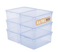 Rotho CLEAR Box Lot de 6 boîtes de rangement 10 l avec couvercle, empilables, peu encombrantes, 36 x 26 x 14 cm, bleu transparent
