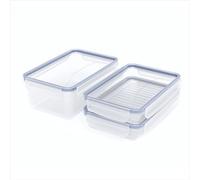 Rotho Clic & Lock, ensemble de 3 contenants alimentaires en plastique, hermétiques et 100 pourcent étanches, avec fermeture à clip et joint en silicone, réglés 2x 1 l, 1x 2 l, bleu transparent