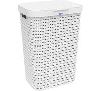 Rotho Country Panier à linge 55l avec couvercle en rotin, Plastique (PP) sans BPA, blanc, 55l (42.0 x 32.2 x 57.7 cm)