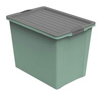 Rotho Compact Boîte de Rangement 70 l avec Couvercle et Roulet tes, Plastique (PP Recyclé) sans BPA, Vert / Anthracite, A3/70 l (57,0 X 39,5 X 43,5 cm)