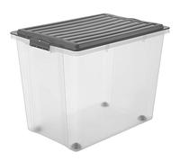 Rotho Compact Boîte de Rangement 70 l avec Couvercle et Roulet tes, Plastique (PP) sans BPA, Gris/Transparent, A3/70 l (57,0 X 39,5 X 43,5 cm)
