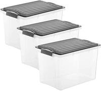 Rotho Compact Ensemble de 3 Boîtes de Rangement 19 l avec Couvercle, Plastique (PP) sans BPA, Anthracite/Transparent, 3 X 19 l (40,0 X 28,0 X 27,0 cm)