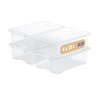 Rotho CORE Basic Boîte de rangement en plastique avec couvercle et poignées de transport, empilable, idéale pour la maison et le bureau, transparente, 4 x 30 l