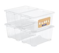 Rotho CORE Basic Boîte de rangement en plastique avec couvercle et poignées de transport, empilable, idéale pour la maison et le bureau, transparente, 4 x 44 l