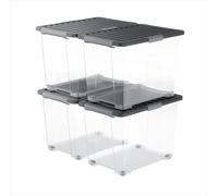 Rotho CORE Plus, boîtes de rangement 65 l, ensemble de 4, boîtes en plastique robustes avec couvercle et poignées verrouillables, jantes intégrées, sans danger alimentaire, modulaire empilable