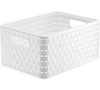 Rotho Country Boîte de rangement 11l en rotin, Plastique (PP) sans BPA, blanc, A5+/11l (32.8 x 23.8 x 16.0 cm)