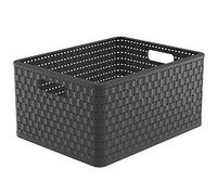 Rotho Country Boîte de rangement 28l en rotin, Plastique (PP) sans BPA, anthracite, A4+/28l (43.0 x 33.0 x 21.5 cm)