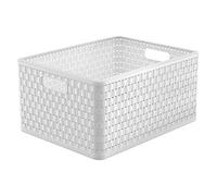Rotho Country Boîte de rangement 28l en rotin, Plastique (PP) sans BPA, blanc, A4+/28l (43.0 x 33.0 x 21.5 cm)