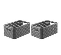 Rotho Country Boîte de rangement 6l en rotin, Plastique (PP) sans BPA, anthracite, A5/6l (28.0 x 18.5 x 12.6 cm) (Lot de 2)