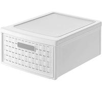 Rotho Country Boîte à tiroirs 8,3l avec 1 tiroir en rotin, Plastique (PP) sans BPA, blanc, klein/8.3l (35.0 x 26.0 x 14.5 cm)