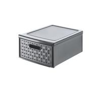 Rotho Country Boîte à tiroirs 8,3l avec 1 tiroir en rotin, Plastique (PP) sans BPA, anthracite, klein/8.3l (35.0 x 26.0 x 14.5 cm)